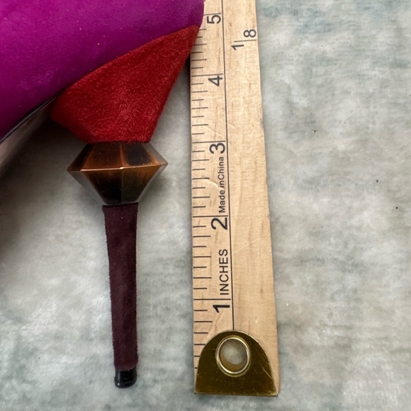 Miu Miu Colorblock Suede Mary Jane Heels Size 37 Sculptural Heel Designer Pink - Picture 11 of 11